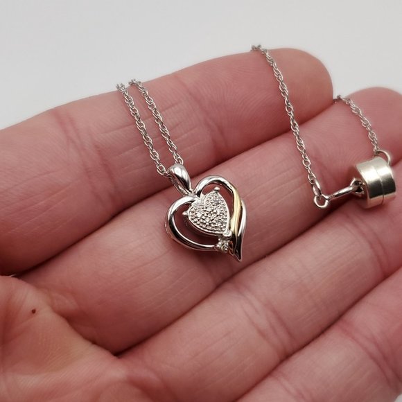 18 Inch 925 Sterling Silver Genuine Diamonds And 14K Gold Accent Necklace - Picture 3 of 8